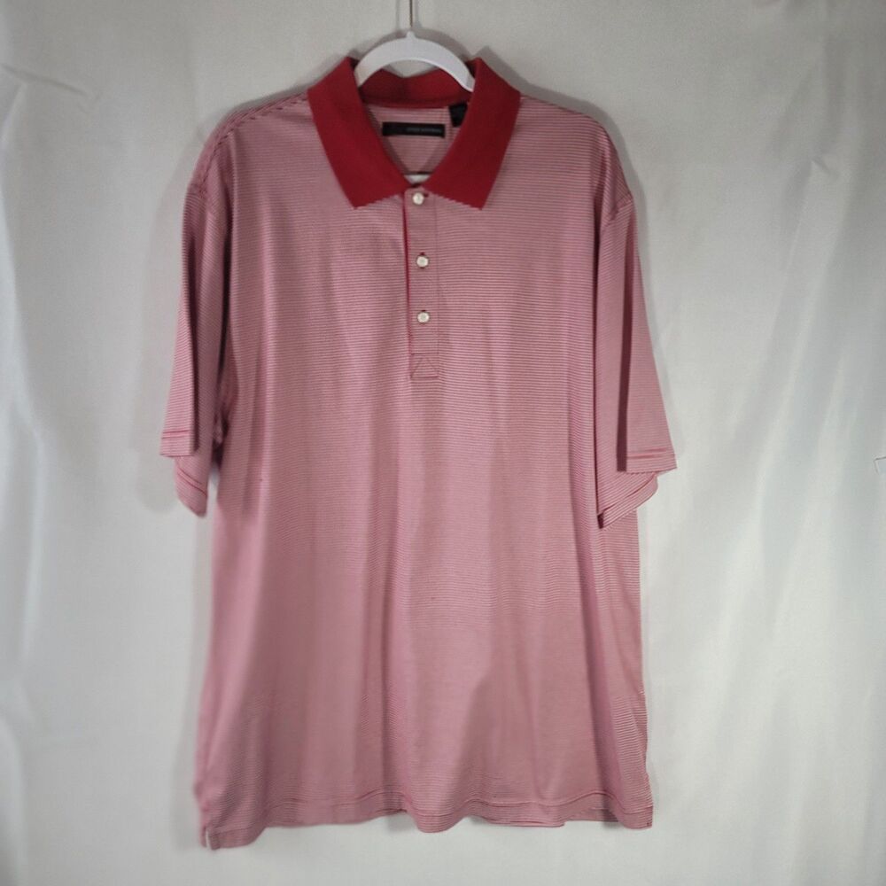 Greg Norman Collection Men's XL Red White Striped Short Sleeve Cotton Golf Polo
